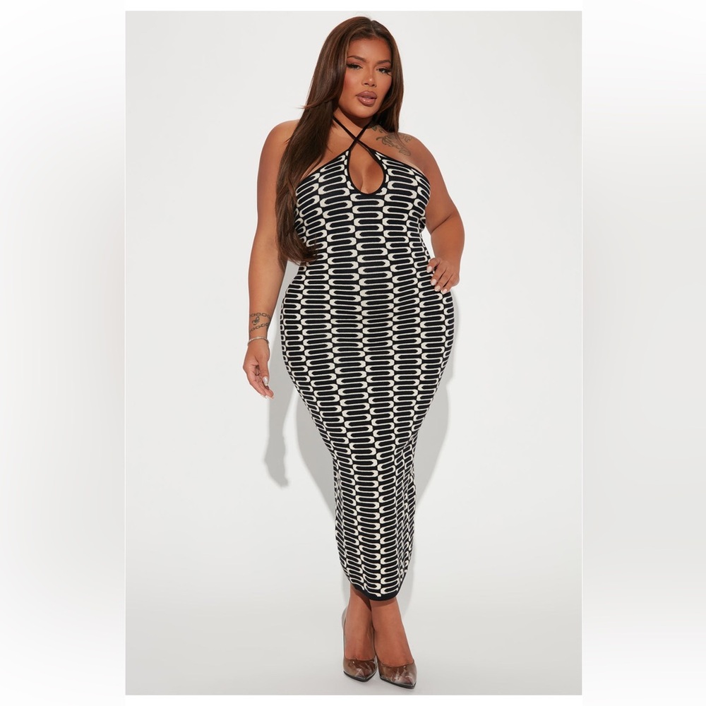 Morocco Trip Knit Midi Dress - Black/combo